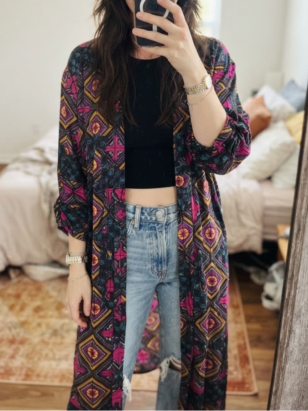 Peter Alexander Vibrant Geometric Print Longline Shirt / Duster - Size L